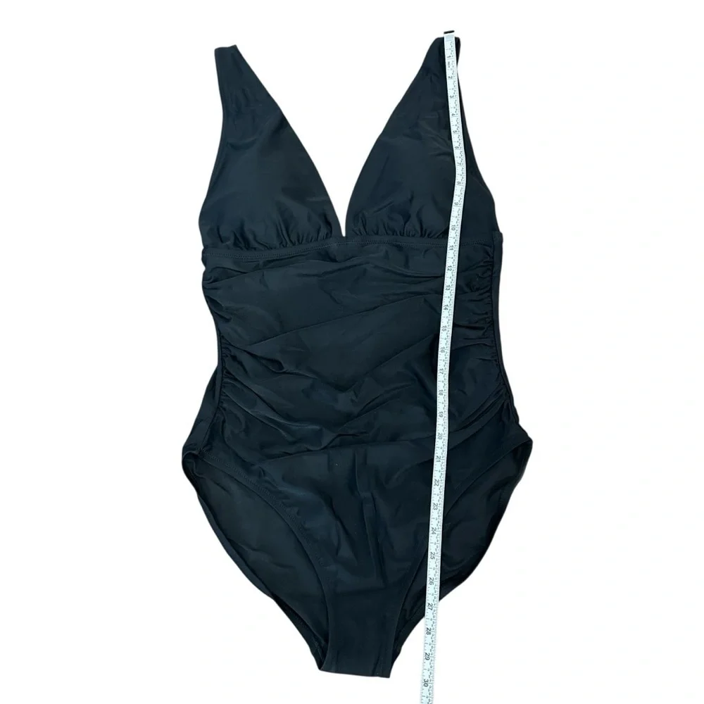 NEW J. CREW Factory‎ V-neck ruched one-piece swimsuit in black Size Large